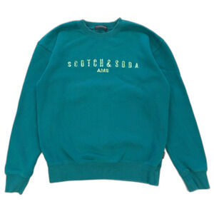 SCOTCH & SODA Crew Logo Fleece Sweatshirt Teal Green 90s Y2k Athleisure Casual
